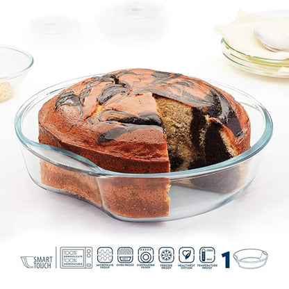 Borosil Round Glass Baking Dish | 1.5 Litres | Microwave Safe & Oven Safe | Transparent | 1 Piece of Round Baking Dish