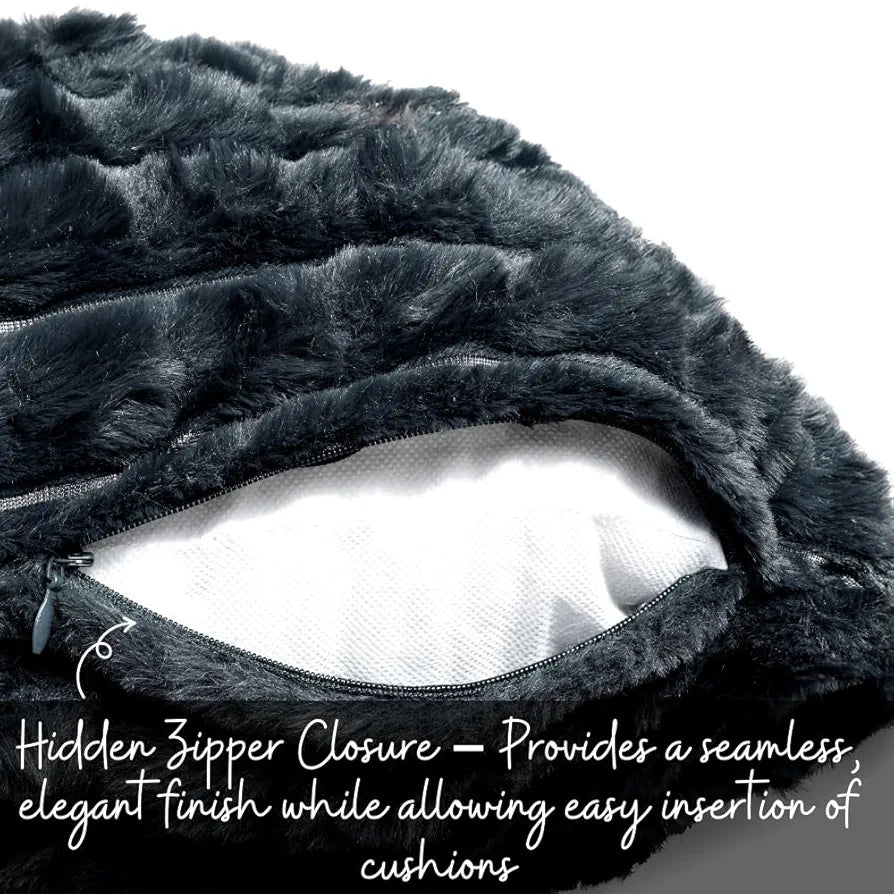 Homadorn Luxury Plush Fur Reversible Cushion Cover Ultra Soft & Cozy Grey