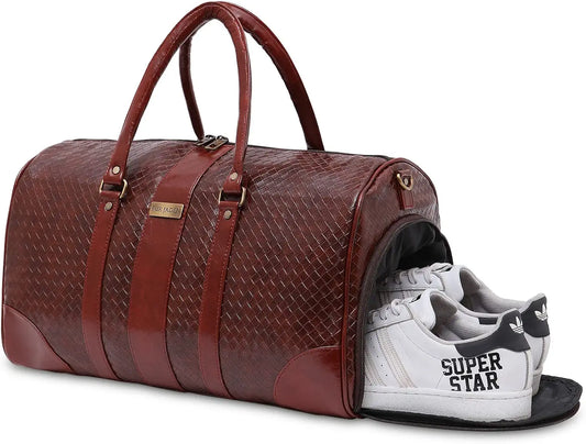 Fur Jaden Weekender Duffle Bag with Shoe Pocket for Travel for Men and Women Made of Textured Leatherette with Attachable Shoulder Strap Cabin Bag 