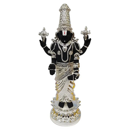 Gold Art India Lord Tirupati Balaji Kamal Silver Plated Black Idol