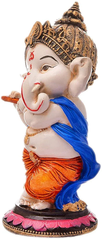 Jaipur Ace Baby Lord Ganesha Idol Playing Flute Hindu God Shri Ganesh Showpiece Size- 6x6x15 Cm Flute Ganesha