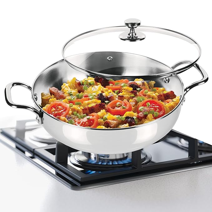 Milton Pro Cook Stainless Steel Sandwich Bottom Kadhai with Glass Lid, 24 cm / 2.71 litres - 1400 gms