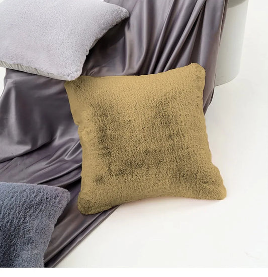 Luxe Home Cushion Cover One Side Rabbit Fur Plain Design Covers Set of 2 Colour Anti Gold