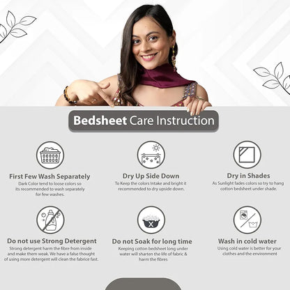 Divine Casa Double Size Bedsheet for Double Bed, 144 TC Pure Cotton Queen Size with 2 Pillow Covers Floral Colour Green & White