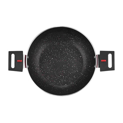 Vinod Popular Aluminium Non Stick Kadai With Detachable, Removeable Handles - 2.5 Litres | 24 Cm | 3 Mm Thick | Kadhai With Glass Lid