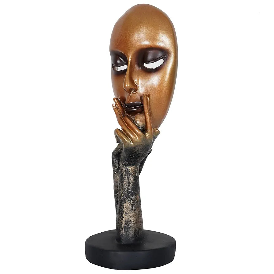 Zart Resin Human Lady Face Showpiece Medium Golden