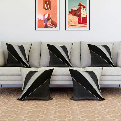 Kuber Industries Cushion Cover Pillow Covers Grey Patang Wire Cushion Covers Set of 5 Black
