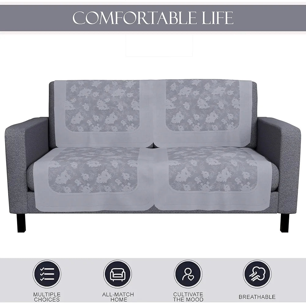 Kuber Industries Set of 4 Net Durable 2 Seater Sofa Covers for Living Room Self Net Hawaii Grey