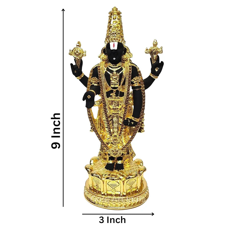 Gold Art India Lord Tirupati Balaji Idol Murti for Mandir Gold Plated Terra Cotta