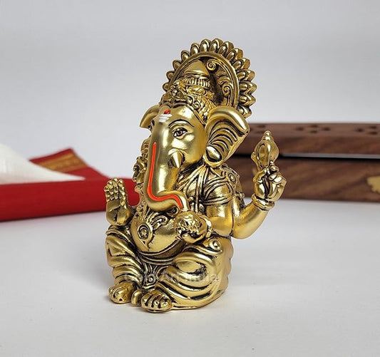 Gold Art India Vakratunda Ganesha Idol Gold Plated Idol with Antique Matte Finish