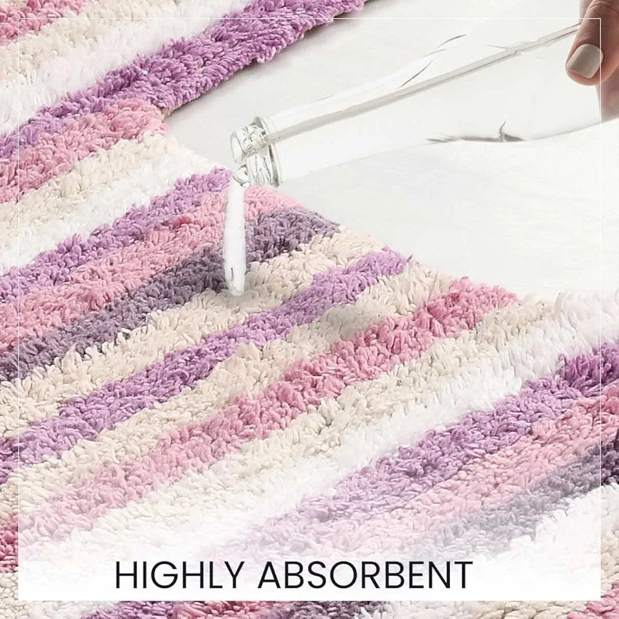 Sashaa World Striped Anti Skid Bathmat & Contour Set Colour Pink And White Striped