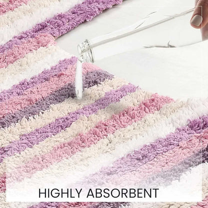 Sashaa World Striped Anti Skid Bathmat & Contour Set Colour Pink And White Striped