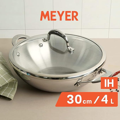 Meyer Select Nickel Free Stainless Steel Kadai | Kadhai with Glass Lid 30cm/ 4 Liters Silver