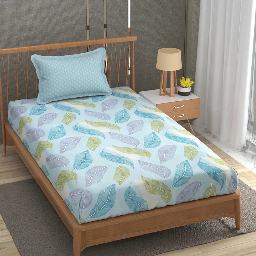 Fresh From Loom Microfiber Soft Cotton Single Size Bedsheet 200 TC Hypoallergenic Soft Bed Sheet with 1 Pillow Cover Aqua Pankh