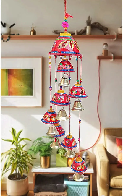 Little Rajasthani Handicraft Hand Painted Wind Chimes Multicolor Random Colors
