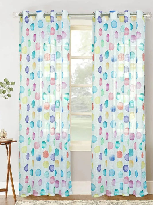 Homadorn Linen Sheer Printed Semi Transparent Curtains for Window Set of 2 Rainbow Circles