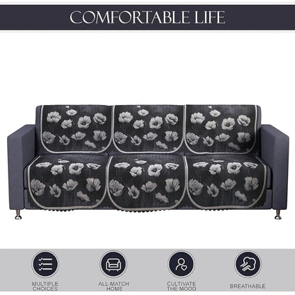 Kuber Industries Set of 6 Durable 3 Seater Sofa Covers for Living Room Lotus Print Grey