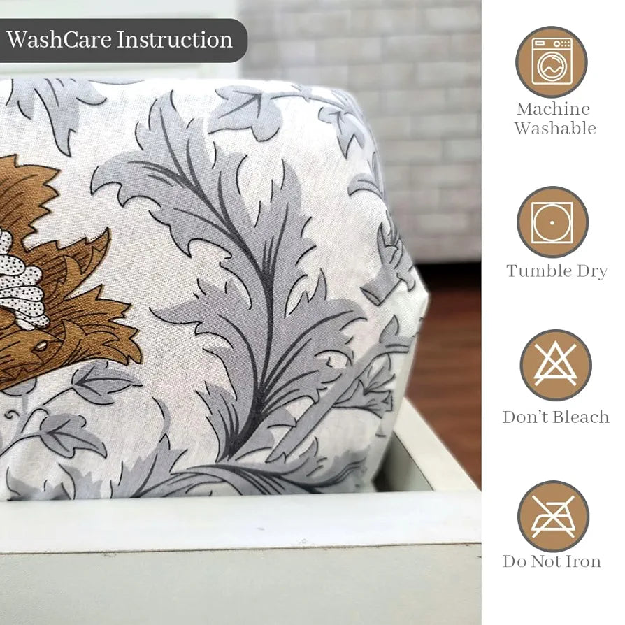 Divine Casa 144 TC Floral Print Brown Skin Friendly 100% Cotton Fitted Bedsheets King Size Colour Biscuit