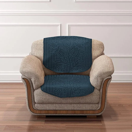 Cloth Fusion Italian Velvet Sofa Cover 5 Seater Set Perfect Floral Embossed Sofa Cover 3 Seater and 2 Seater Blue