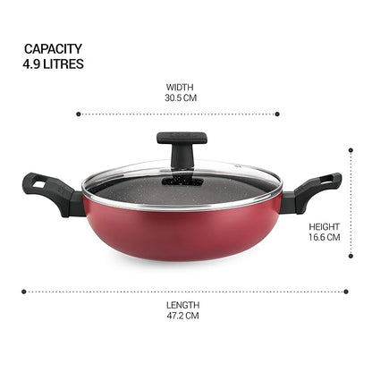 Milton Pro Cook Granito Induction Kadhai With Glass Lid, 30 Cm / 4.9 Litre - 2020 gms