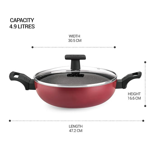 Milton Pro Cook Granito Induction Kadhai With Glass Lid, 30 Cm / 4.9 Litre - 2020 gms