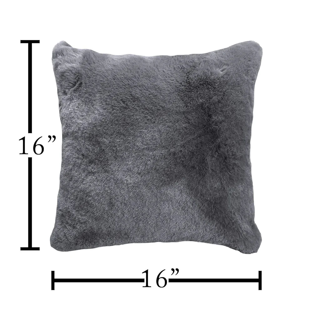 Luxe Home Cushion Cover One Side Rabbit Fur Plain Design Covers Set of 2 Colour Grey