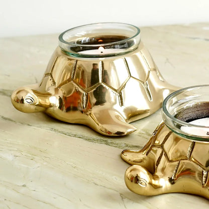 BEHOMA Golden Turtle Votive Holder Set of Mother and Child | Elegant Home and Office Dcor Accessories for Living Room | Collectibles Perfect for Birthday, Mother's Day | Votives Candle Included