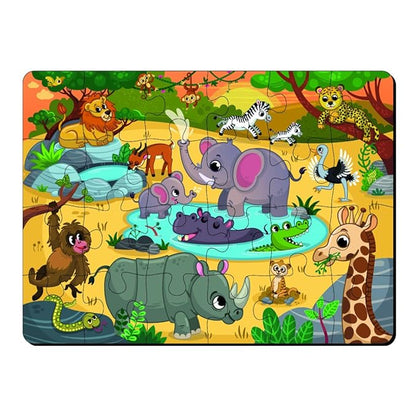 Mini Leaves 24 Piece Puzzle for Kids | Wild Safari Animals Jigsaw Puzzle | Wooden Puzzles for Kids | Educational Toys for Kids