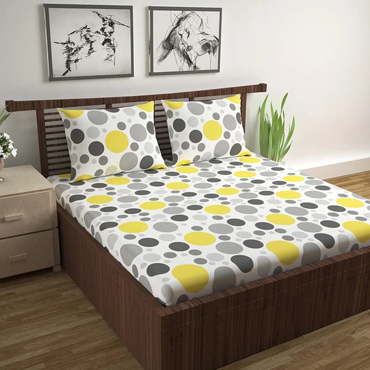 Divine Casa Double Size Bedsheet for Double Bed 144 TC Pure Cotton Queen Size with 2 Pillow Covers Geometric Colour Grey Lagoon