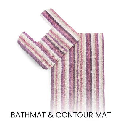 Sashaa World Striped Anti Skid Bathmat & Contour Set Colour Pink And White Striped