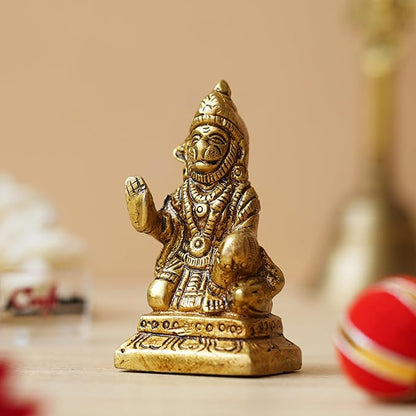 Ecraftindia Golden Brass Blessing Lord Hanuman Statue Murti | Hindu God Idol