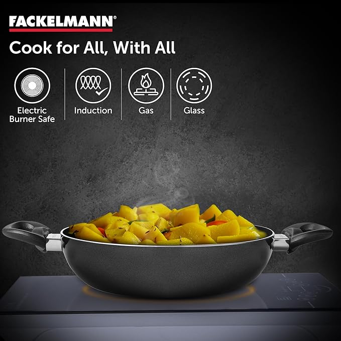 Fackelmann Quartz Nonstick Kadai Glass Lid 30 cm Cool Handle Even Heating