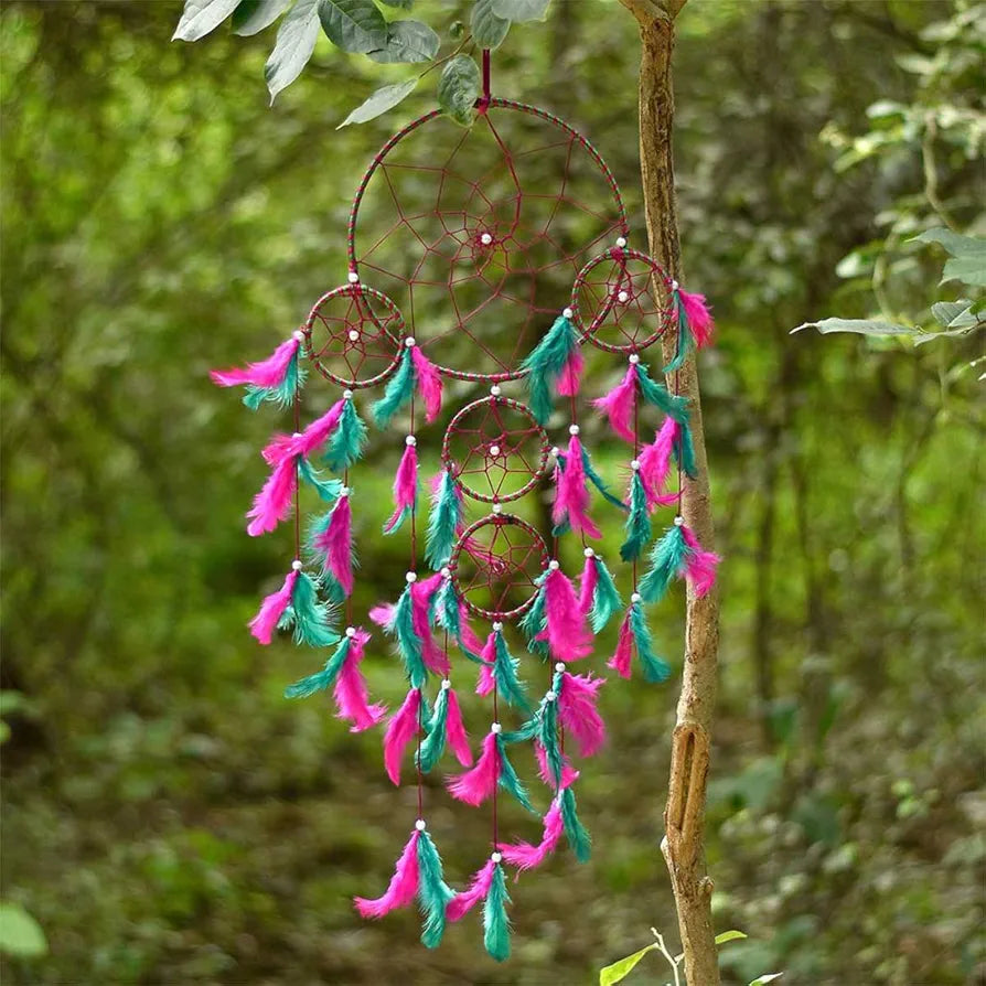 Dream Catcher Traditional Indian Dreamcatcher Height 75 cm Big Pink Green DC
