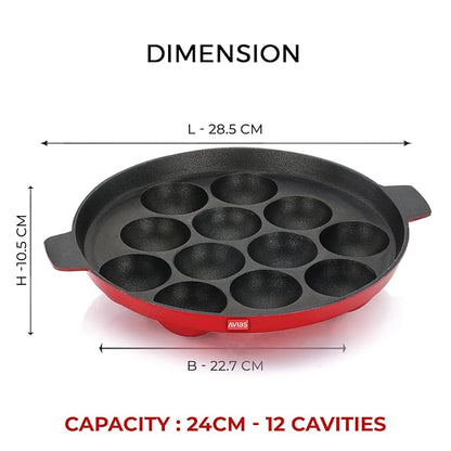 Avias Indiana Paniyaram 24cm Nonstick Aluminium Appe Pan With 12 Cups Gas Stove Friendly