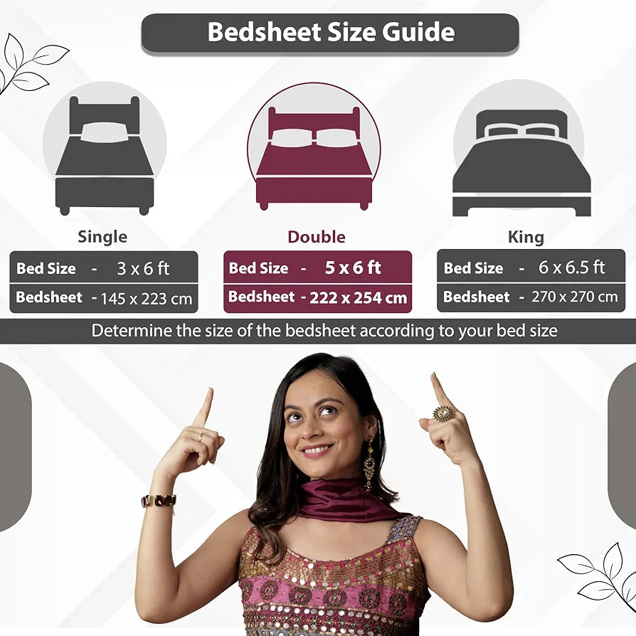 Divine Casa 144 TC 100% Cotton Bedsheet for Double Bed with 2 Pillow Cover Colour Aqua Sand
