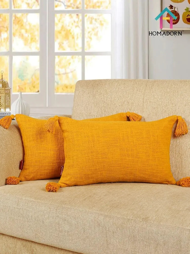 Homadorn Luxury Cotton Handmade Decorative Boho Throw Pillow Covers Mustard
