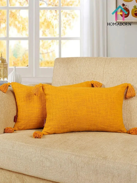 Homadorn Luxury Cotton Handmade Decorative Boho Throw Pillow Covers Mustard