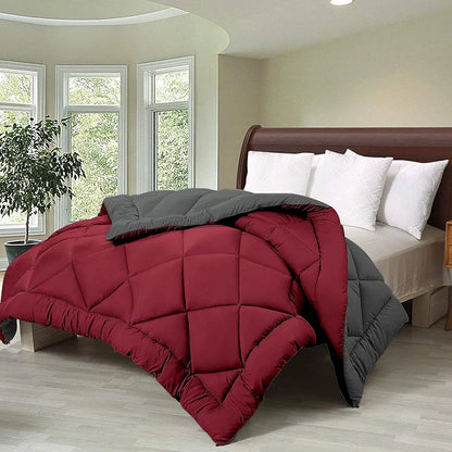 Cloth Fusion Reversible AC Comforter Single Bed Soft Microfibre Quilt Blanket for Winter Grey & Maroon