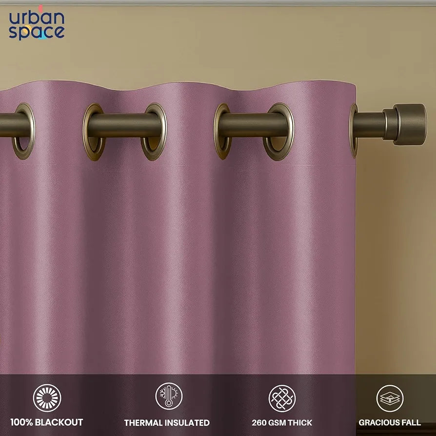 Urban Space Blackout Curtains for Living Room, Gold Foil Printed Luxurious Blackout Decorative Door Curtain Eyelet with Tieback 1 Piece Aurika Mauve Colour
