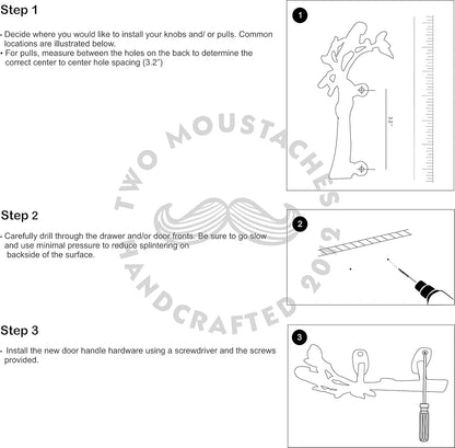 Two Moustaches Brass Parrot on Tree Design 8 Inches Brass Door Handle Pair