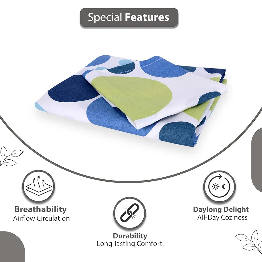 Divine Casa 144 TC 100% Cotton Double Bedsheet with 2 Pillow Covers Geometric Pattern Colour Blue Lagoon
