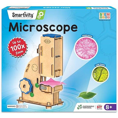 Smartivity Microscope 100x Zoom Toy for Kids Age Birthday Gifts Stem Wooden Construction Game