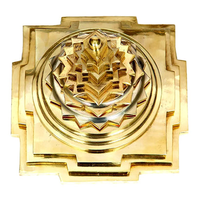 anciently Premium Maha Meru Shree Yantra Brass | Meru Shree Yantra Original with Full Solid Back, Size 3x3 Inch, Gold Colour