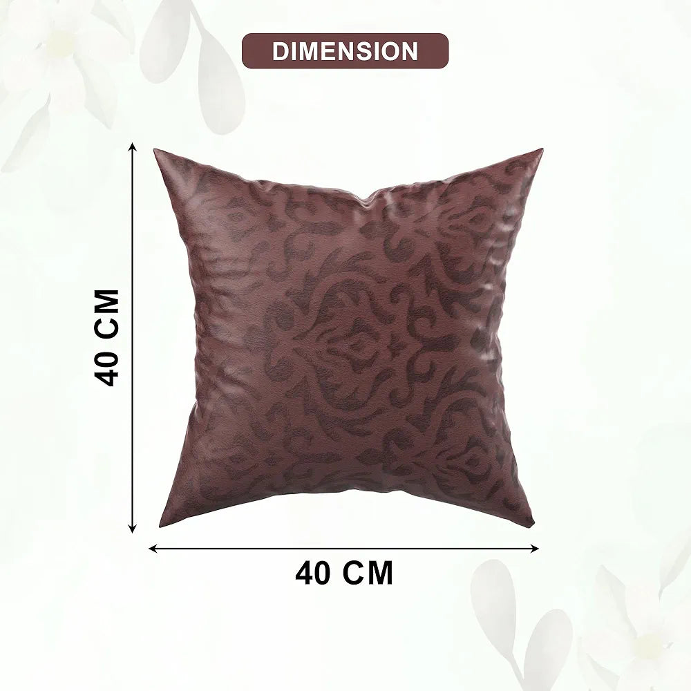 Kuber Industries Set of 5 Washable & Removable Velvet Sofa Pillow Covers with Zip Floral Design Brown