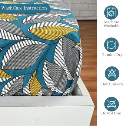 Divine Casa Floret 100% Cotton Double Fitted Bedsheet 144 TC Colour Woody Petals