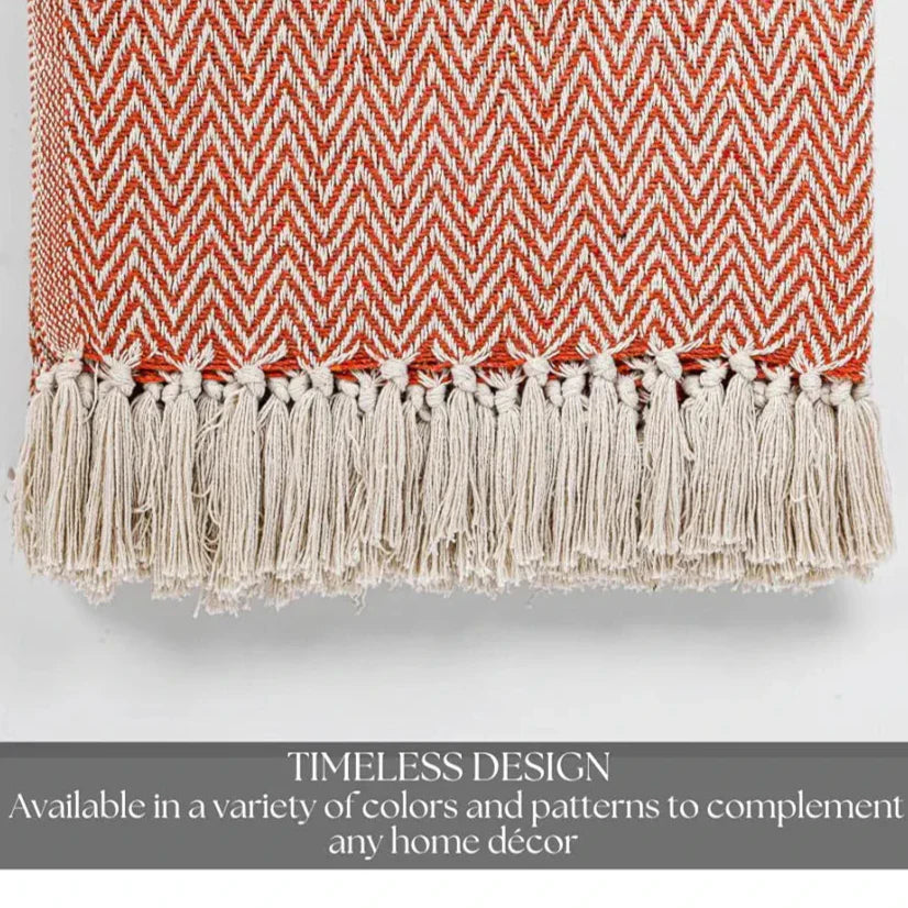 Homadorn All Season Cotton Weaved Throw Blanket Colour Orange