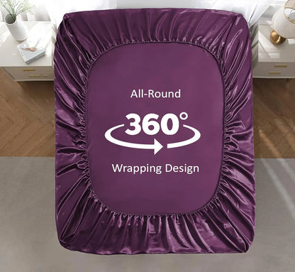 Cloth Fusion Satin Elastic Fitted Bedsheets Double Bed Luxury Queen Size with 2 Pillow Covers Wine