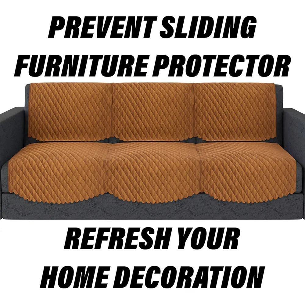 Kuber Industries Velvet Sofa Cover Set Modern Quilted 5 Seater Couch Slipcover for Living Room Brown