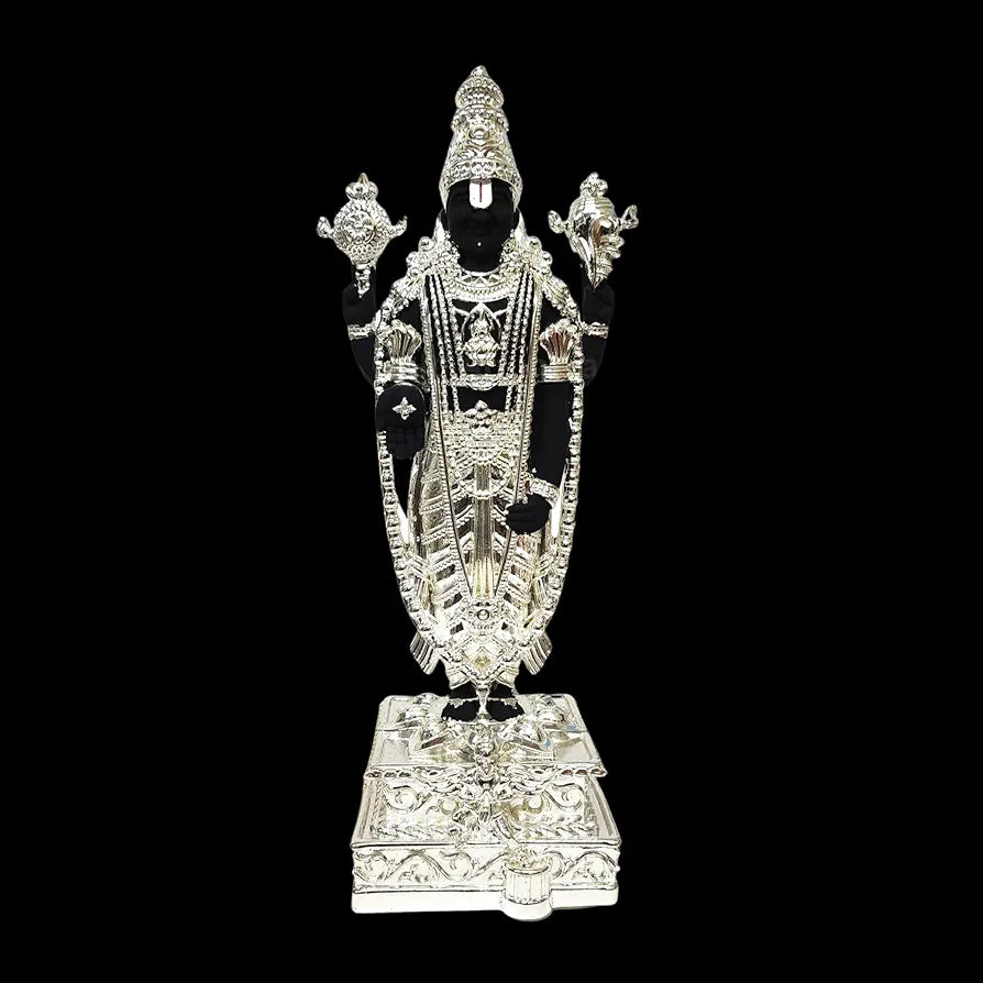Gold Art India Lord Tirupati Balaji Silver Plated Black Terracotta Idol