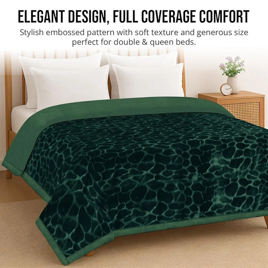 Cloth Fusion Floral Embossed Mink Blanket for Winter Double Size Soft Kambal for Comfort & Warmth Forest Green